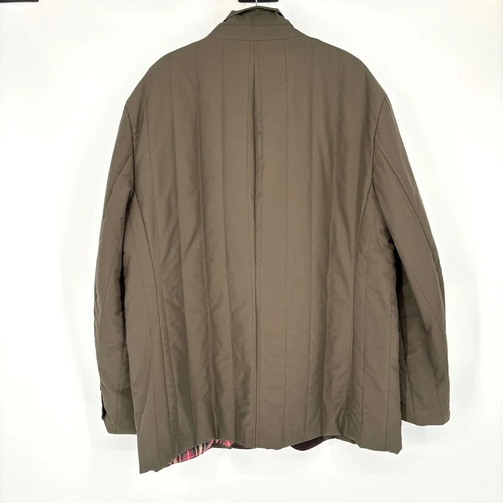 Banana Republic Quilted Barn Jacket Sz XL Olive Green Plaid Lined Classic Preppy